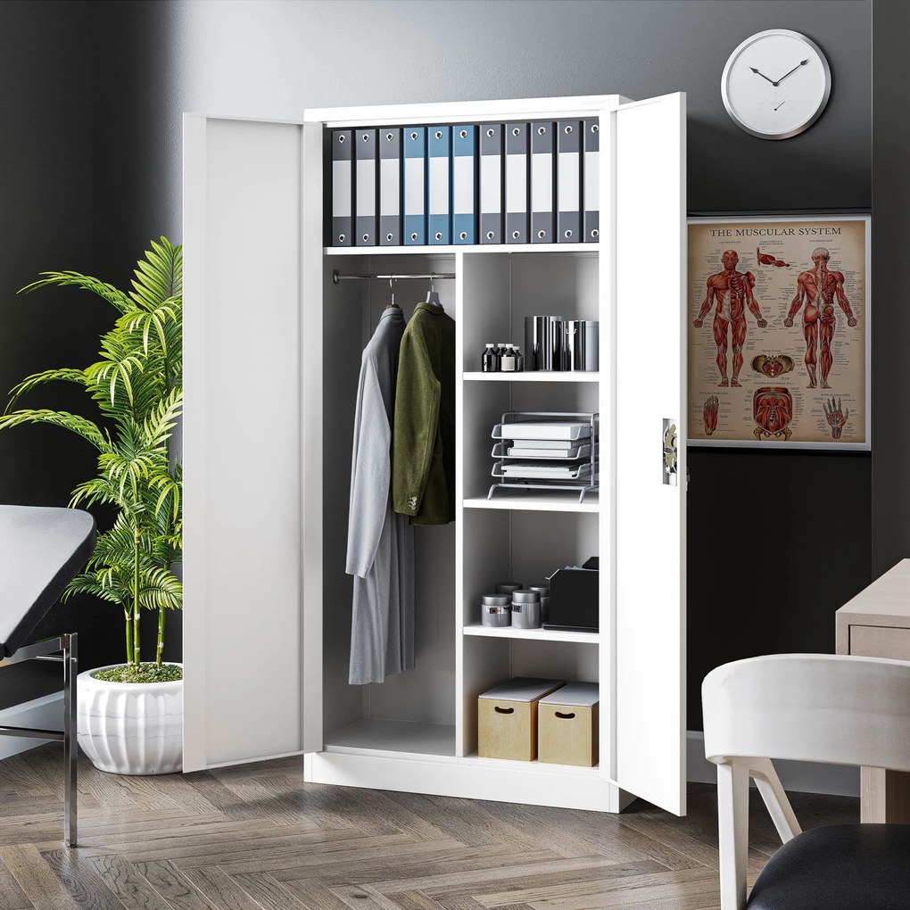 Szafa gospodarcza zamykana DAWID 900 x 1850 x 450 mm, biała