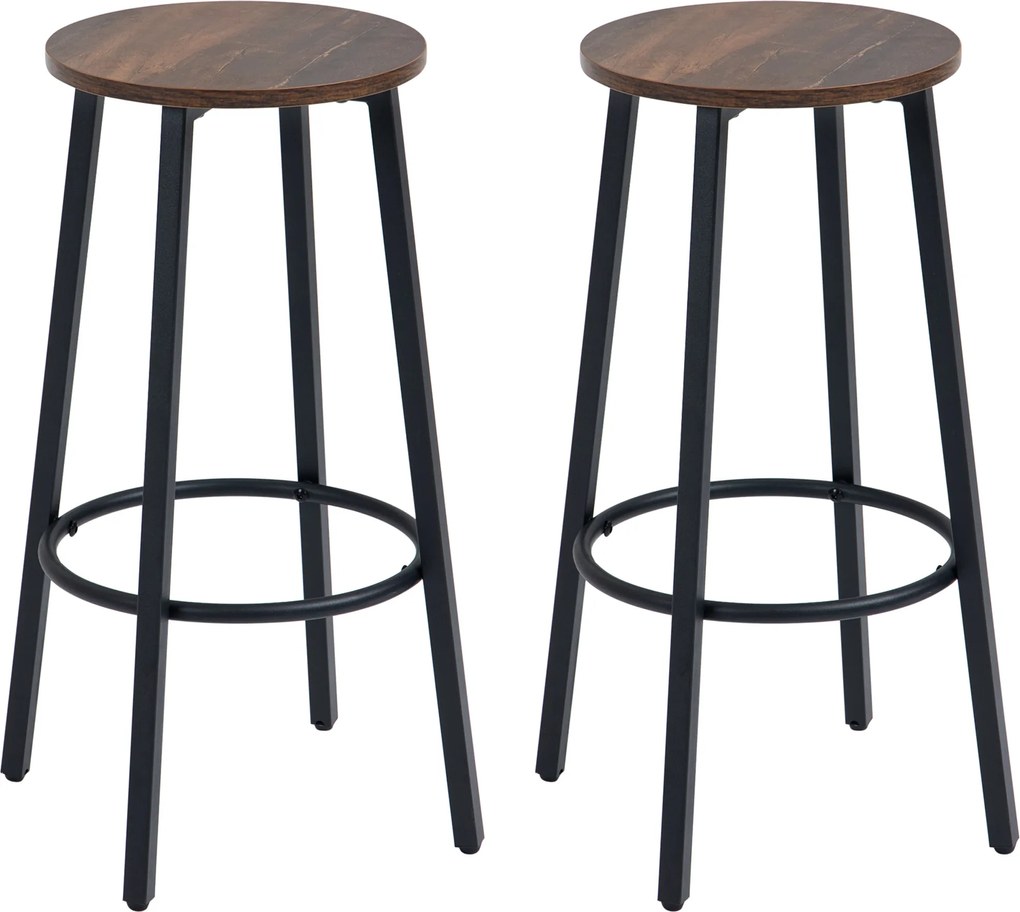 HOMCOM Zestaw krzeseł barowych w designie przemysłowym, rama metalowa, podparcie dla stóp, 42 x 42 x 65 cm