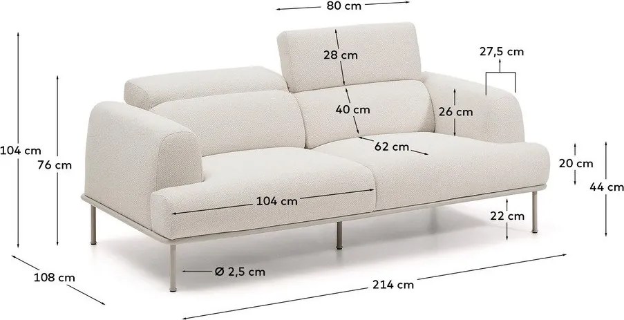 Beżowa częściowo rozkładana sofa z tkaniny szenilowej 214 cm Aurum – Kave Home