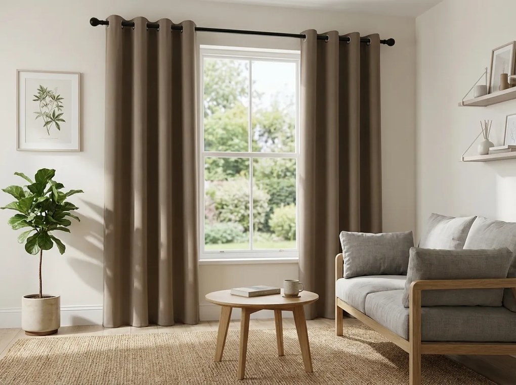 Beżowa zasłona OXFORD 140x250 cm Zawieszanie: Taśma z wiązaniami