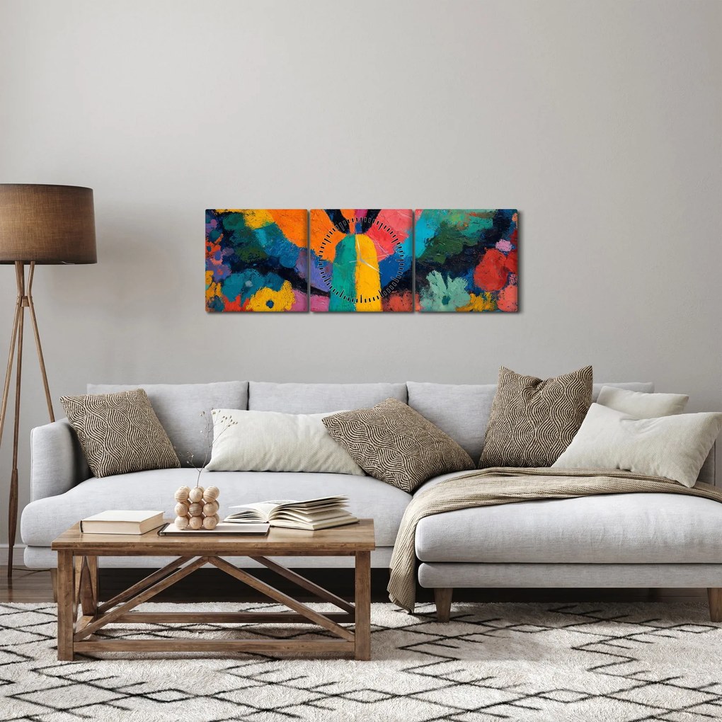 Obraz - Abstrakcyjny anioł z kwiatami (z zegarem) (90x30 cm)