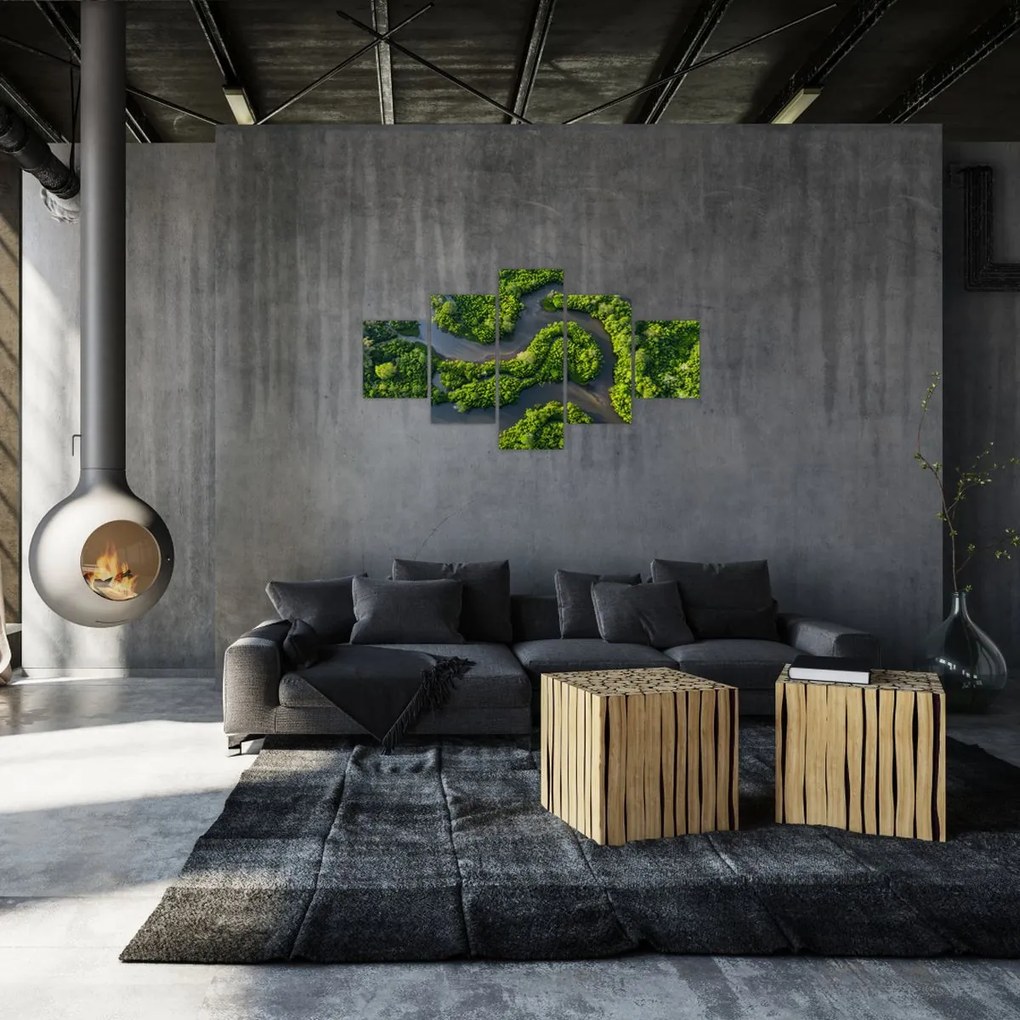 Obraz - Krajobraz leśny z rzeką (125x70 cm)