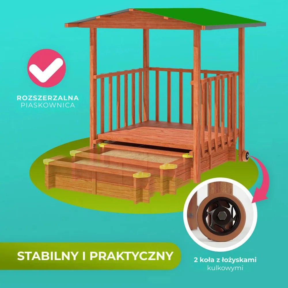 Piaskownica z werandą SUNNY, 130x130x143cm, brązowa/zielona Jurhan