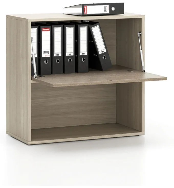 Regał biurowy LAYERS, niski, 1 schowek, 800 x 400 x 777, dąb naturalny/ dąb bejcowany