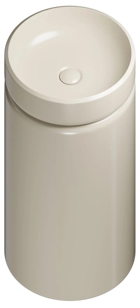 Umywalka z konglomeratu wolnostojąca okrągła beżowa błyszcząca 85 x 40 cm RONA Beige Glow : Podłączenie syfonu - Do podłogi