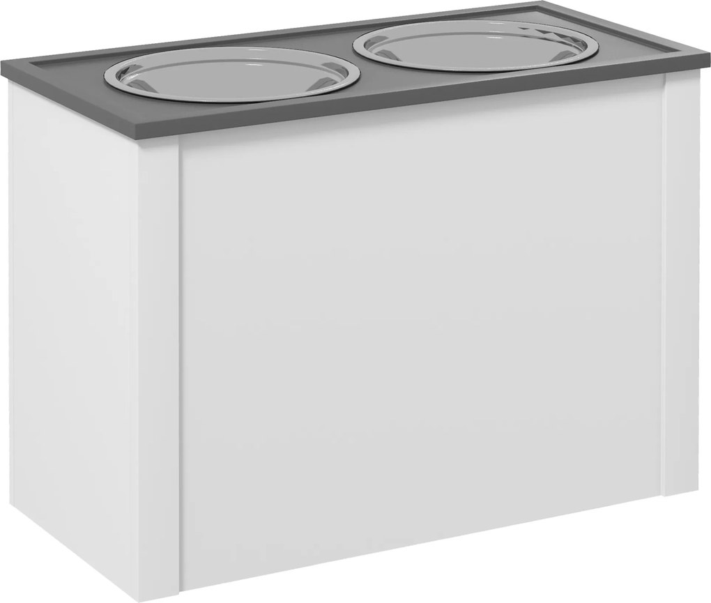 PawHut Stacja do karmienia zwierząt Podwyższone miski 1 Przechowywanie 2 Miski ze stali nierdzewnej, 60 x 30 x 42cm, Biało-Szary