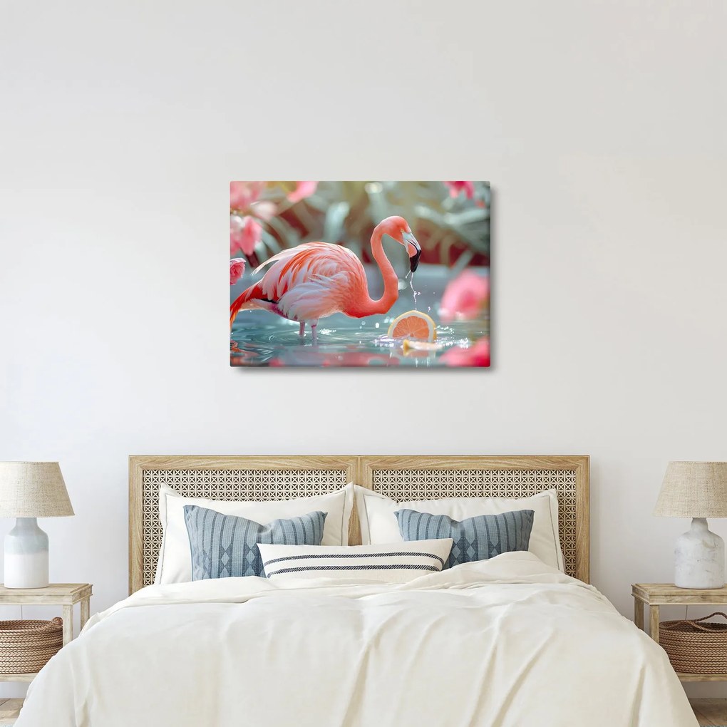 Obraz - Flaming w stawie (70x50 cm)