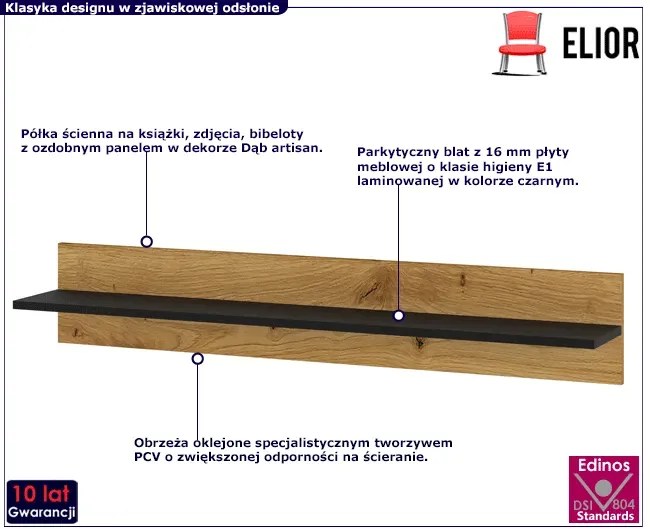 Półka ścienna czarna + dąb artisan - Baden 10X