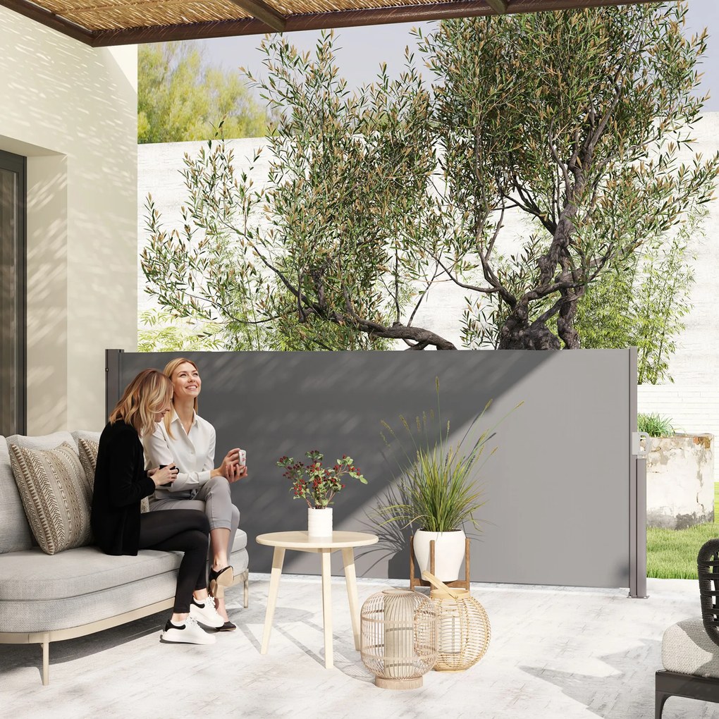 Outsunny Rozsuwana Markiza Boczna z Ochroną Prywatności na Balkon i Taras, Ciemnoszara, 300x140cm