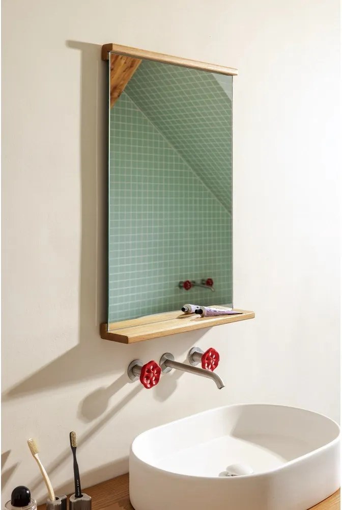 Lustro z półką z drewnianą ramą ścienne 50x75 cm Lun – noo.ma