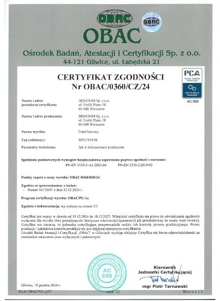 Najwyższej klasy fotel biurowy z pełną regulacją 3D (podłokietniki, zagłówek, lędźwie, głębokości siedziska. Ergonomiczne oparcie, baza chromowana. Odporność 110k cykli Martindale'a. Zgodny z normą BHP 2023. Super cena!