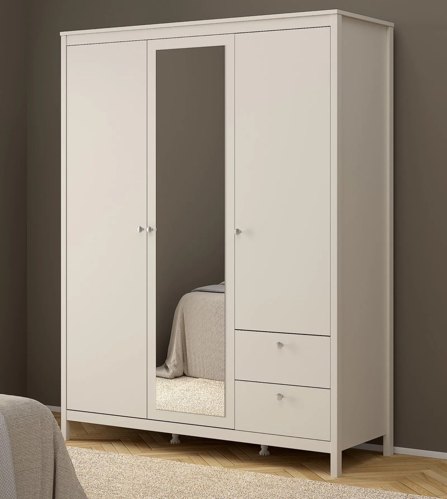 Trzydrzwiowa szafa z lustrem i szufladami Madrid, kaszmir mat