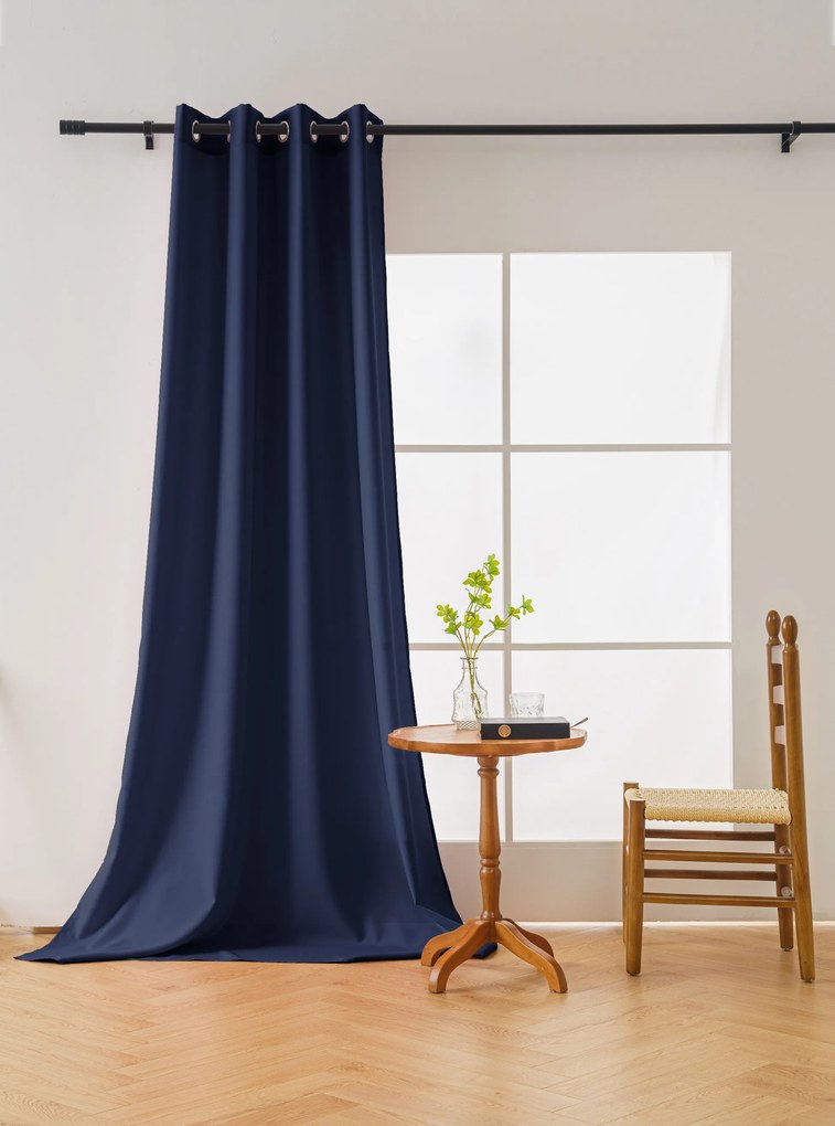Granatowa zasłona OXFORD 140x250 cm Zawieszanie: Taśma z wiązaniami