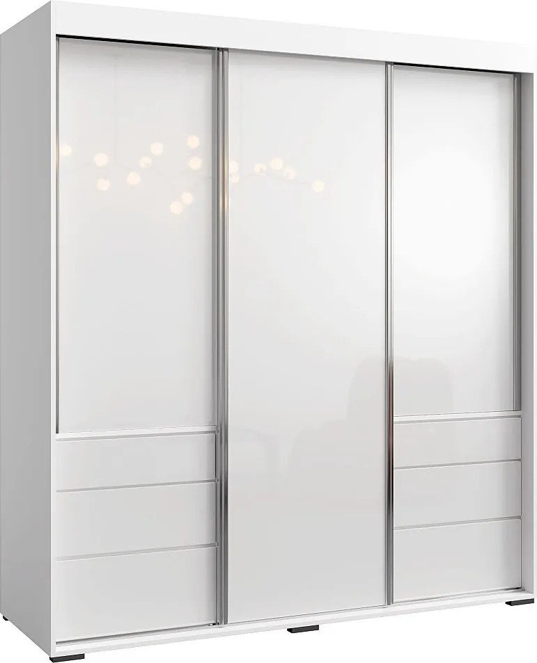 Szafa przesuwna z szufladami Torino 3D 180 Biała (lacobel)