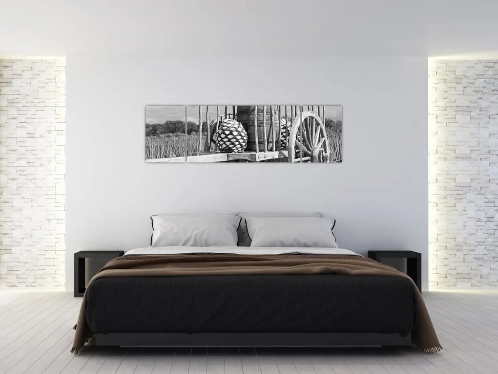 Obraz - Przyczepka, czarno - biały (170x50 cm)