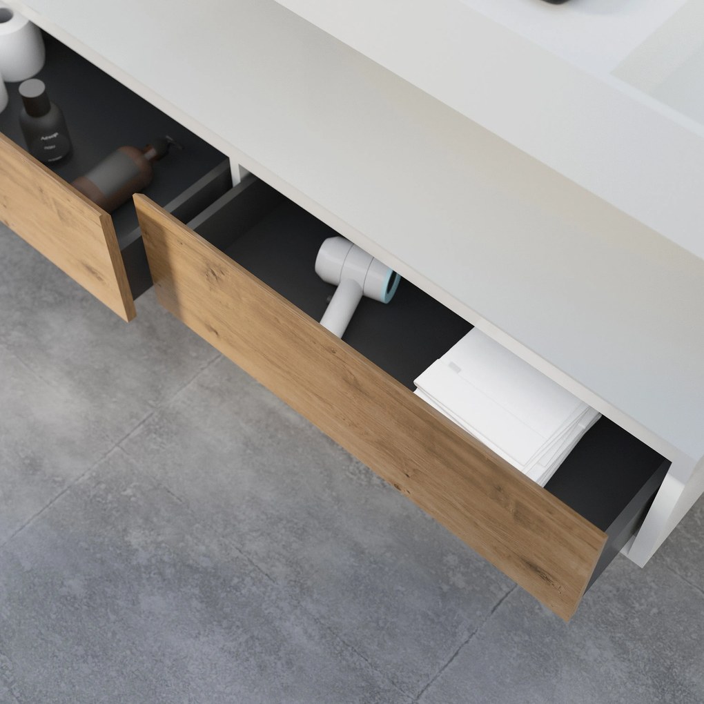 Szafka łazienkowa Sideboard Fiona Slim 160 cm Biała MatowaFront o wyglądzie dębu