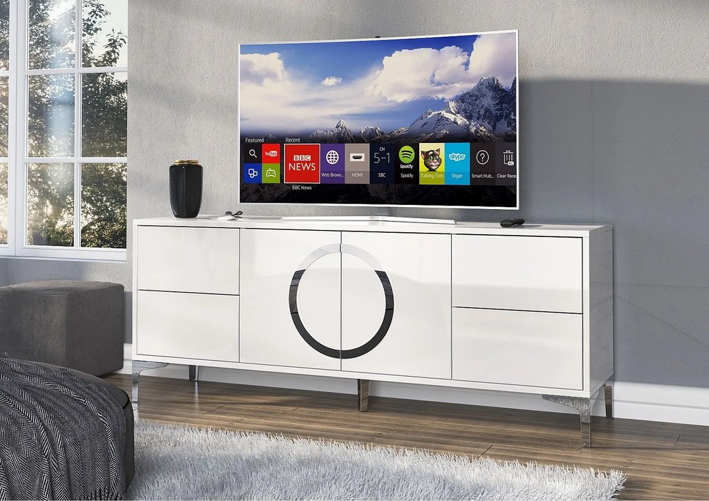 Biała nowoczesna komoda RTV Dancan EVA / połysk