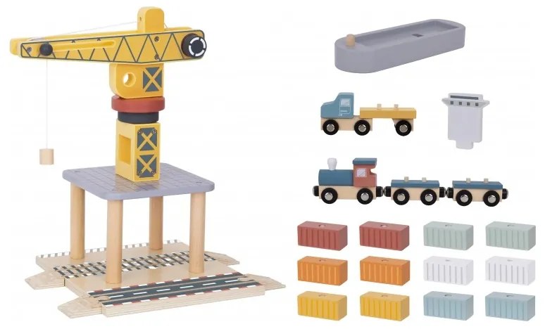 Tooky toy dźwig portowy drewniany zestaw