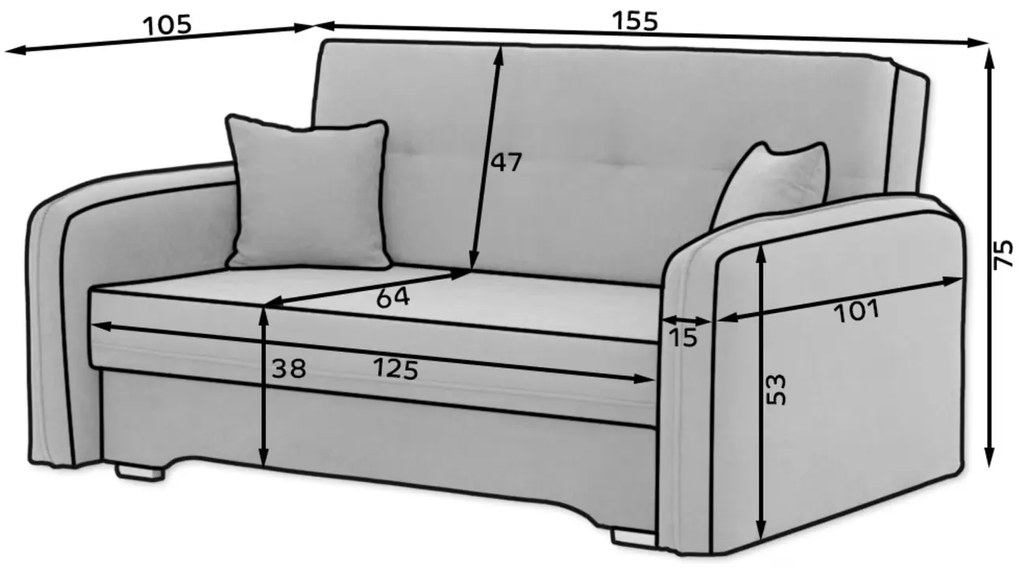 Rozkładana dwuosobowa sofa LAINE, ciemnoszara