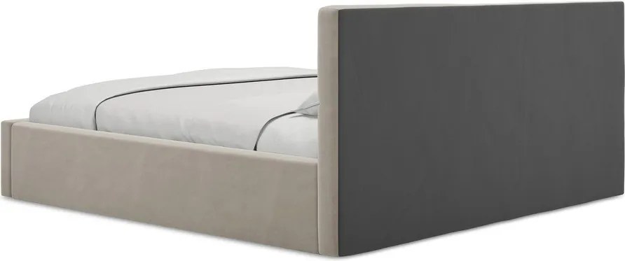 Szarobrązowe aksamitne tapicerowane łóżko dwuosobowe ze schowkiem ze stelażem 140x200 cm Hiko – Makamii