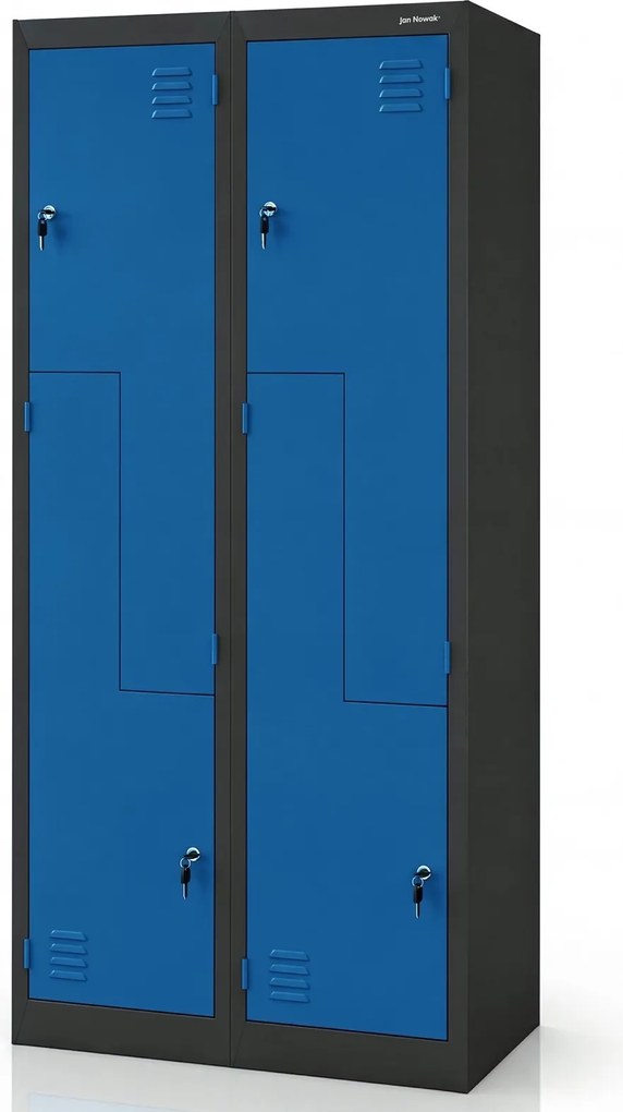 Szafa socjalna czterokomorowa typu L Julia, 80x45x185 cm, antracyt/niebieski