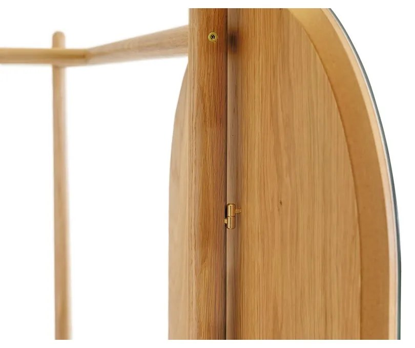 Wieszak do przedpokoju z drewna dębowego z lustrem Woodman Tripod