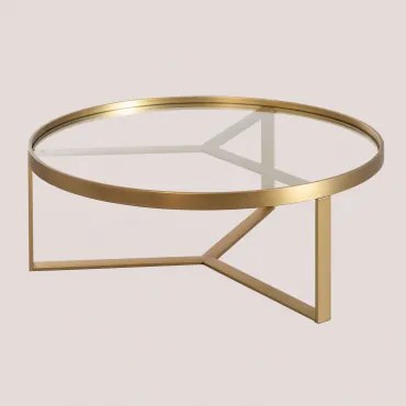 Okrągły Stolik Kawowy Ø90 Cm Ze Szkła I Stali Amelia Matowe Złoto - Sklum