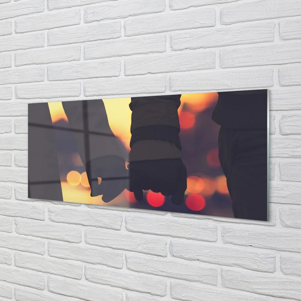 Szklany Panel Dłonie Zakochanych w Blasku Świateł