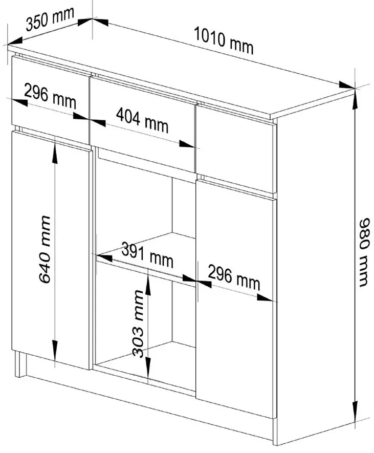 Komoda z 3 szufladami dąb sonoma K2-W25