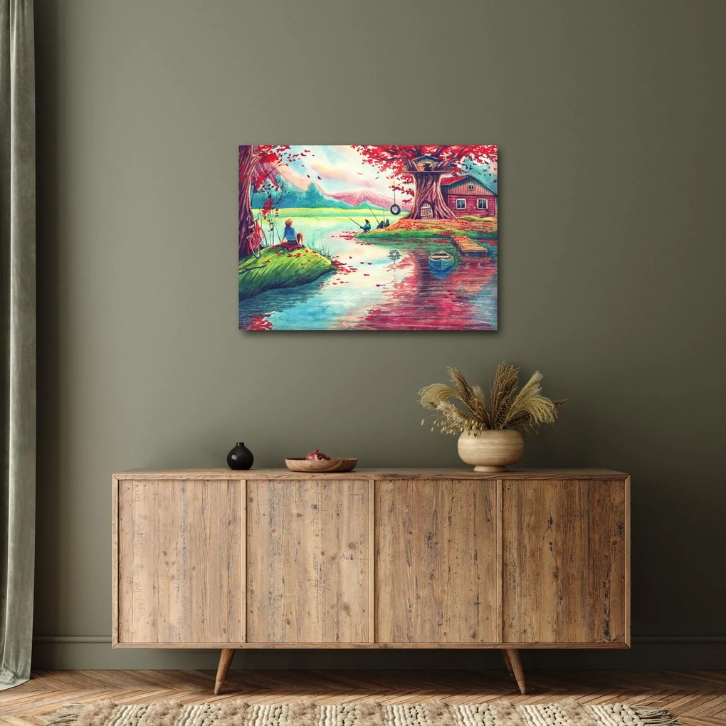 Obraz - Akwarela, Bay in a mountain village (70x50 cm)