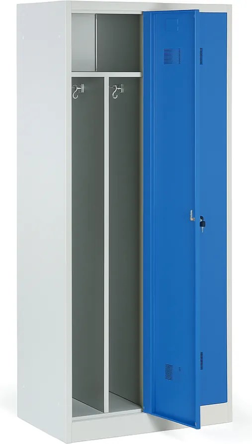 Szafka ubraniowa S1 z przegrodą, 1850 x 800 x 500 mm, demontaż, zamek cylindryczny, drzwi ciemnoszare