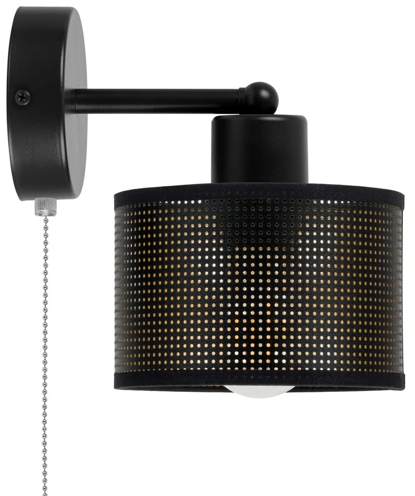 Czarny kinkiet z włącznikiem jednopunktowy z czarnym abażurem SHWD-BE-