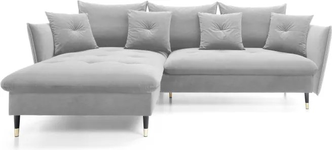 Narożnik GLAM Lewostronny z funkcją spania, zestaw z poduszkami wolnostojący tkanina RIVIERA 80 Jasny szary DOMO HOME