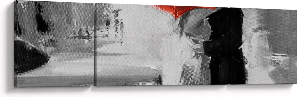 Obraz - Zakochana para pod parasolem, czerwony (170x50 cm)