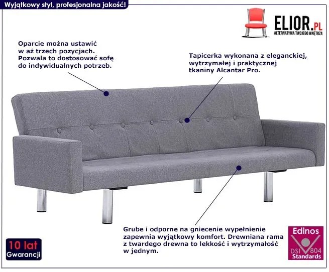 Rozkładana sofa Nesma  z podłokietnikami - jasnoszara