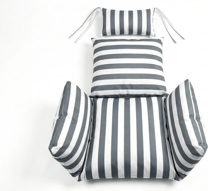 Białe wiszące krzesło KOKON bez stojaka, biało-szara poduszka