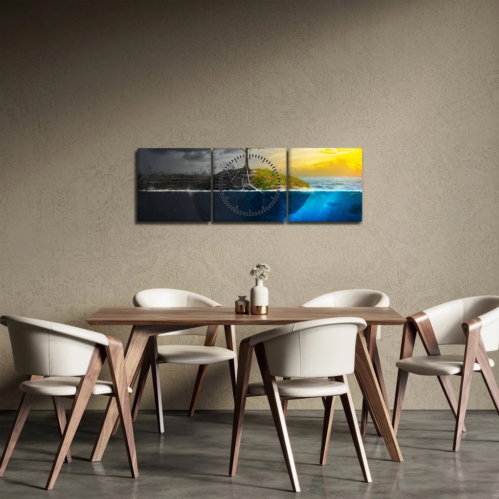 Obraz przedstawiający dwie strony (z zegarem) (90x30 cm)