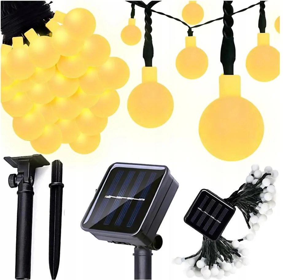 Solarny łańcuch dekoracyjny 50 diod LED / 8 trybów 500 mAh 9,5 m IP67 ciepła biała