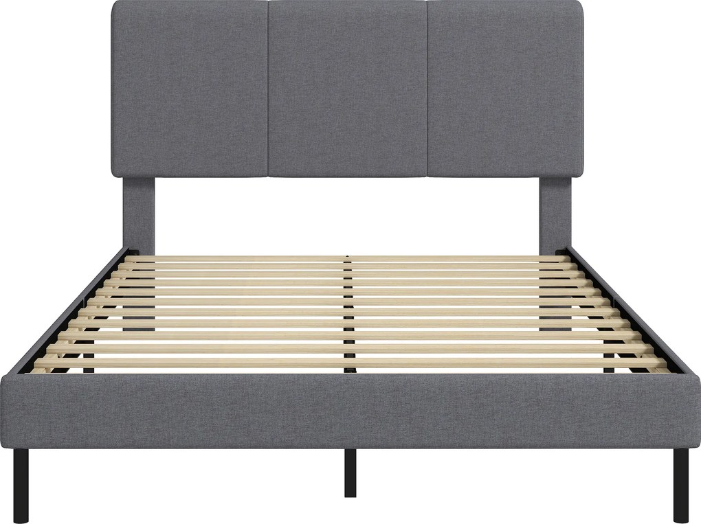 HOMCOM Stelaż łóżka 140 x 200 cm z regulowanym wezgłowiem, tapicerowane łóżko w wyglądzie lnu z 12 listwami | Aosom PL