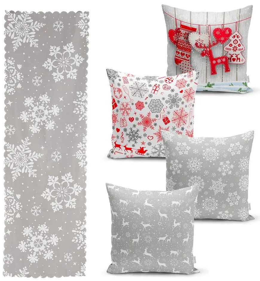 Zestaw 4 świątecznych poszewek na poduszki i bieżnika Minimalist Cushion Covers Snowflakes
