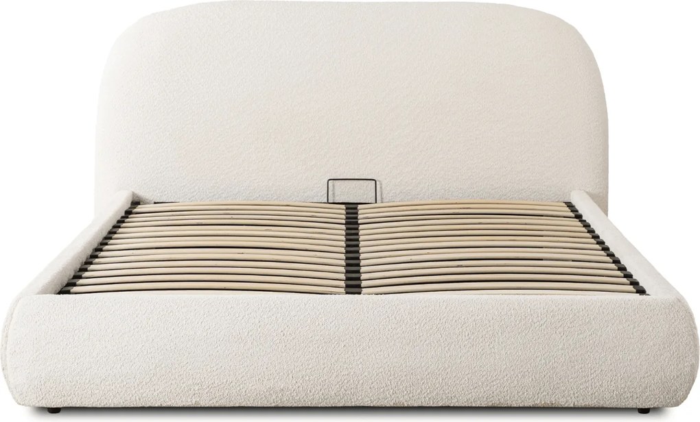 Łóżko Tapicerowane 160x200 cm ROSSO ze Stelażem i Pojemnikiem Dwuosobowe Boucle Kremowe