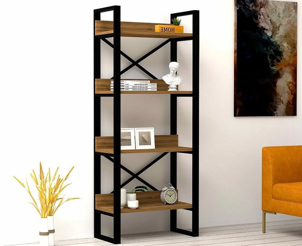 Rustykalna półka industrialna – 63 x 150 x 30 cm – Kolor orzecha włoskiego – Płyta wiórowa