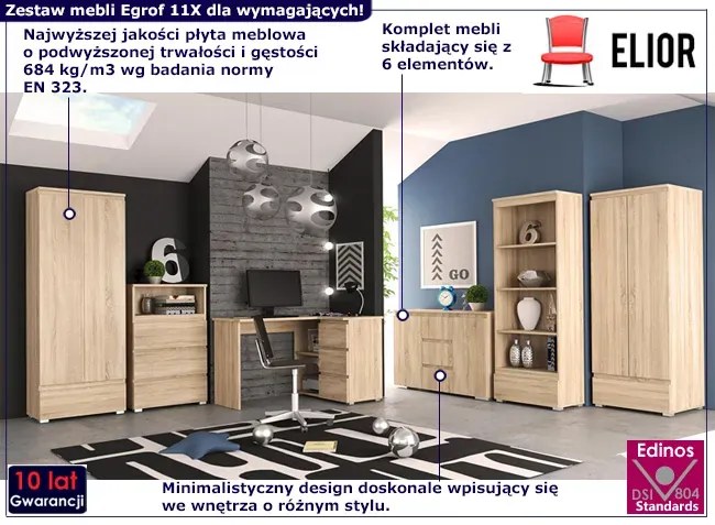 Komplet nowoczesnych mebli z biurkiem dąb sonoma R0-K05
