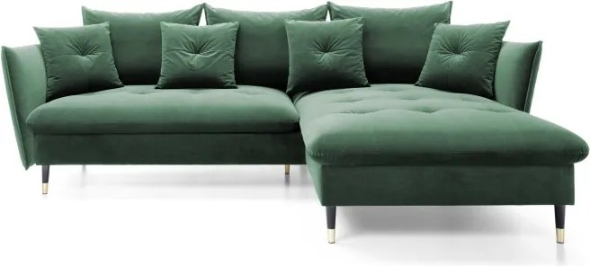 Narożnik GLAM Prawostronny z funkcją spania, zestaw z poduszkami wolnostojący tkanina RIVIERA 38 Zielony DOMO HOME
