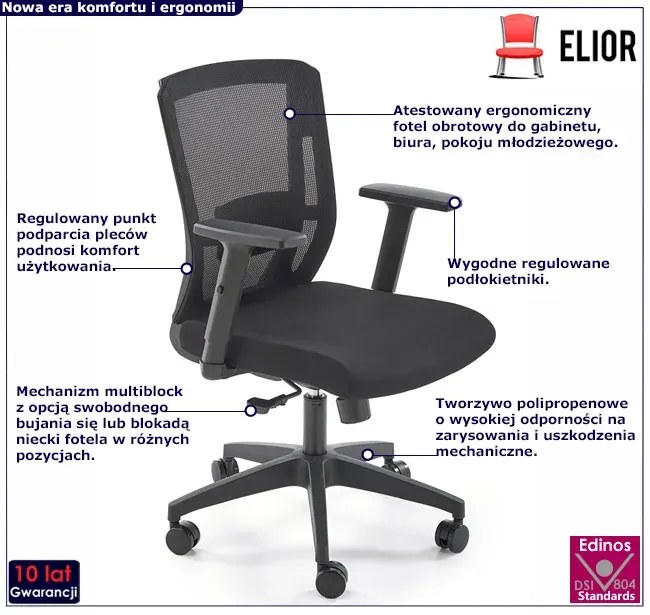 Ergonomiczny czarny obrotowy fotel z regulacją podłokietników Z2-Z18