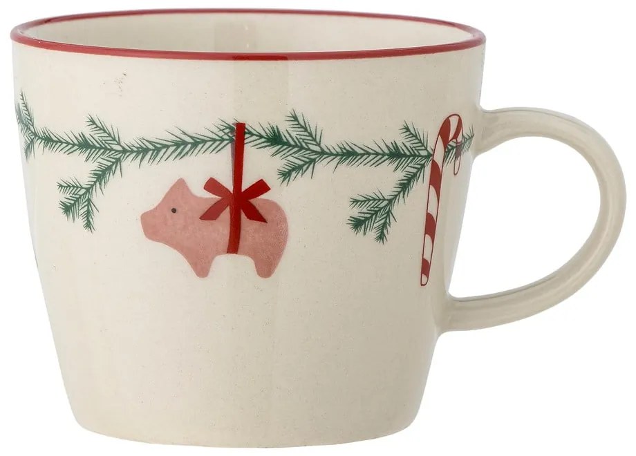 Kremowy kamionkowy kubek do cappuccino ze świątecznym motywem 300 ml Yule – Bloomingville