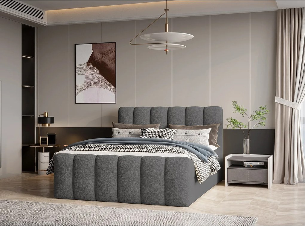 Stylowe łóżko tapicerowane KORA 180x200 cm w tkaninie CENTAUR 15 szarej