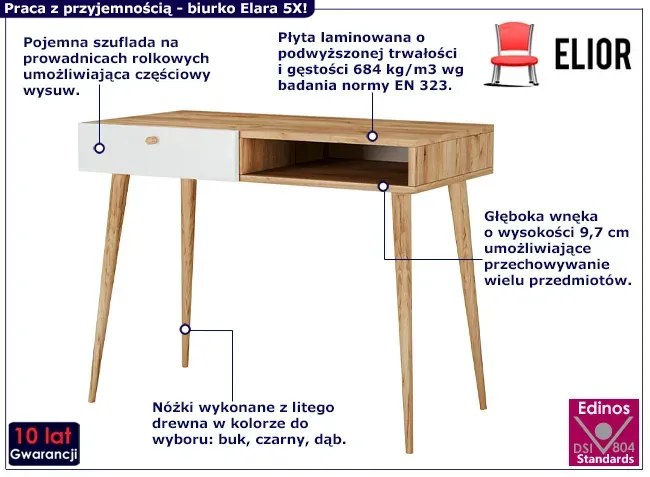 Biurko z szufladą w stylu skandynawskim dąb craft + biały dąb