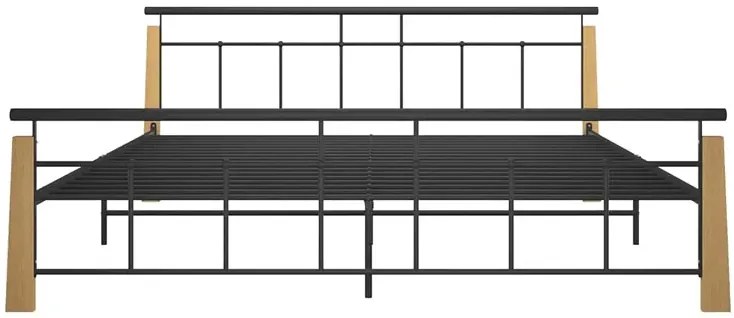 Metalowe łóżko rustykalne czarny + jasny dąb 180x200 cm S6-C05
