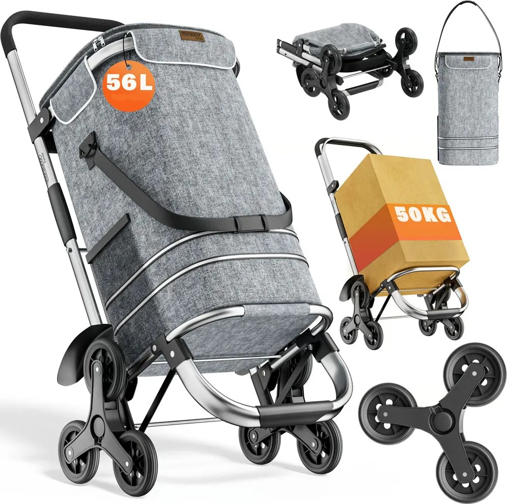 Torba na zakupy na kółkach do schodów COMFORT, 50l, szara Jurhan